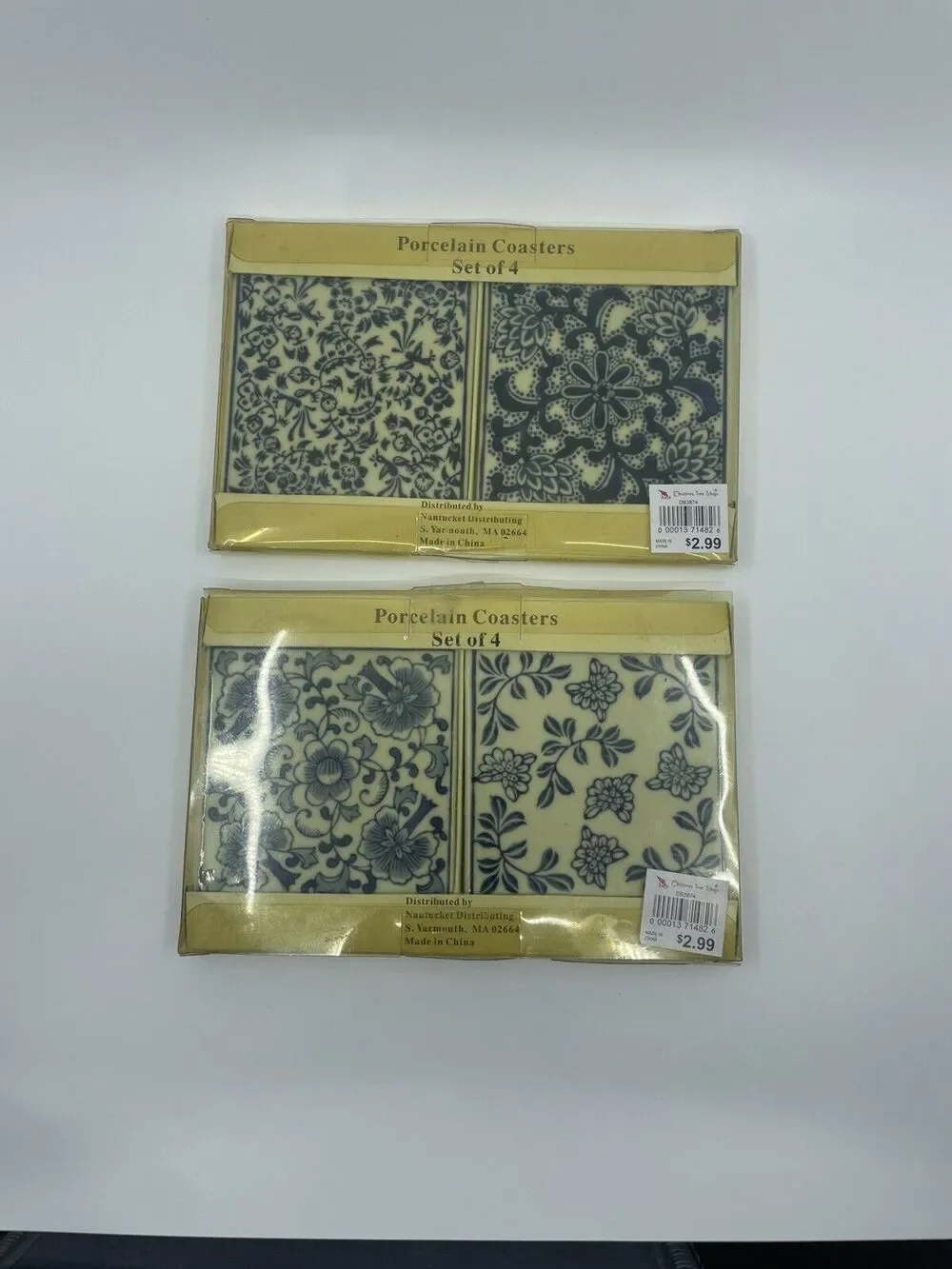 NEW porcelain Coasters Nantucket blue white square 4x4